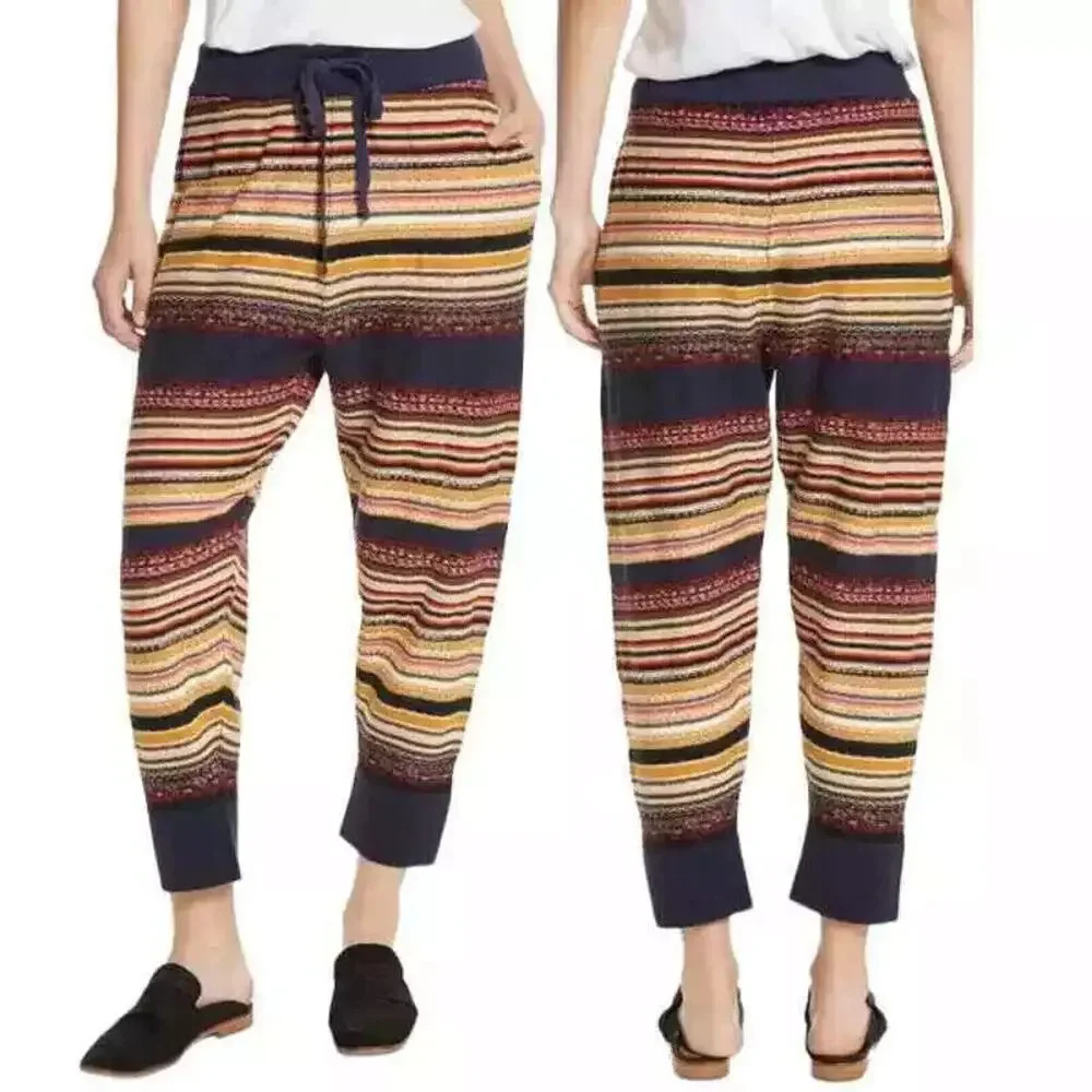 Free People All Mixed Up Knit Striped Jogger Pants Lounge Drawstring Size XS - Picture 3 of 16